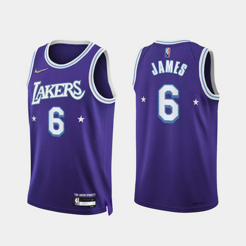 Camiseta JAMES 6 Los Angeles Lakers 2022 75 aniversario edición de la ciudad Púrpura Hombre