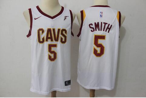 Camiseta JR Smith Stitched 5 Cleveland Cavaliers Baloncesto Stitched blanco Hombre