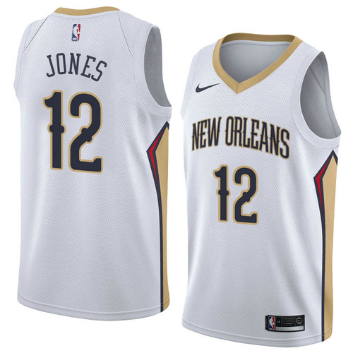 Camiseta Jalen Jones 12 New Orleans Pelicans Association 2018 Blanco Hombre
