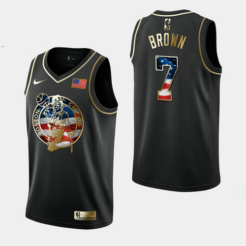 Camiseta Jaylen Brown 7 Boston Celtics Independence Day Golden Edition Negro Hombre