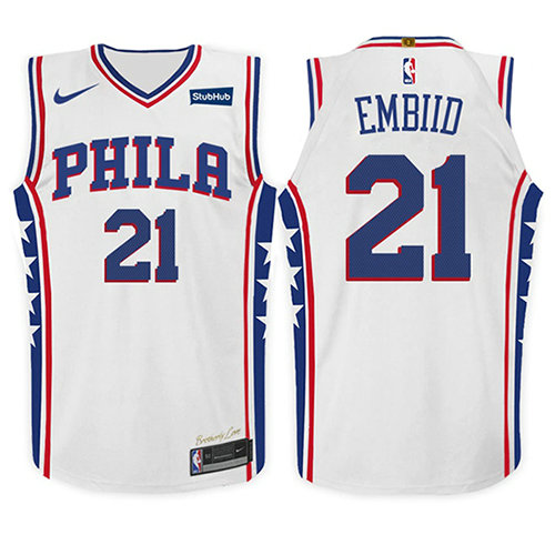 Camiseta Joel Embiid 21 Philadelphia 76ers Association 2017 18 Blanco Nino