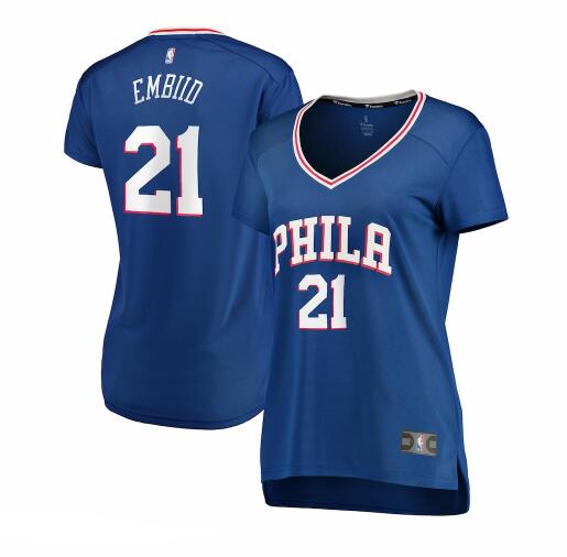 Camiseta Joel Embiid 21 Philadelphia 76ers icon edition Azul Mujer