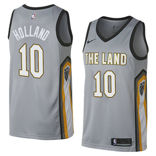 Camiseta John Holland 10 Cleveland Cavaliers Ciudad 2018 Gris Hombre