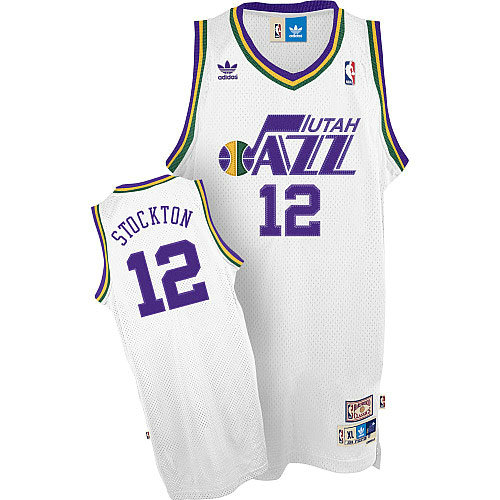 Camiseta John Stockton 12 Utah Jazz Retro Blanco Hombre