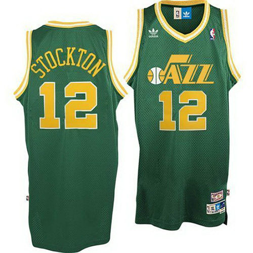 Camiseta John Stockton 12 Utah Jazz Retro Verde Hombre