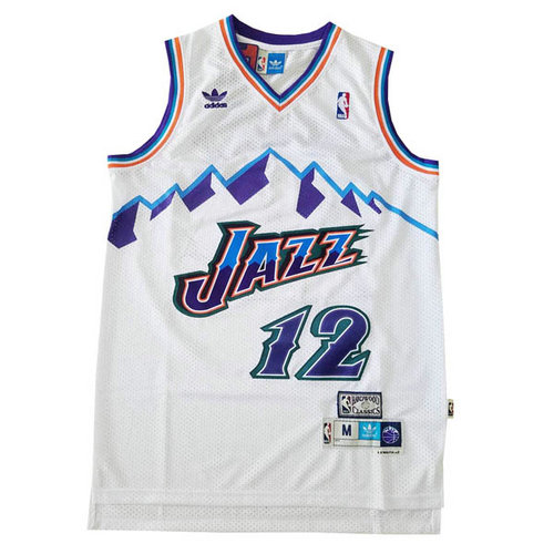 Camiseta John Stockton 12 Utah Jazz hardwood classics blanca Hombre