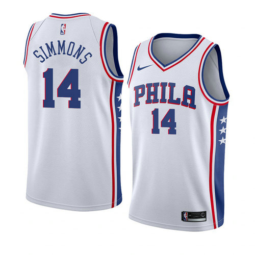 Camiseta Jonathon Simmons 14 Philadelphia 76ers Association 2018 Blanco Hombre