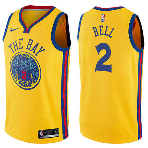 Camiseta Jordan Bell 2 Golden State Warriors Chinese Heritage Ciudad 2017-18 Amarillo Hombre