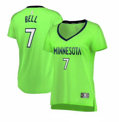Camiseta Jordan Bell 7 Minnesota Timberwolves statement edition Verde Mujer