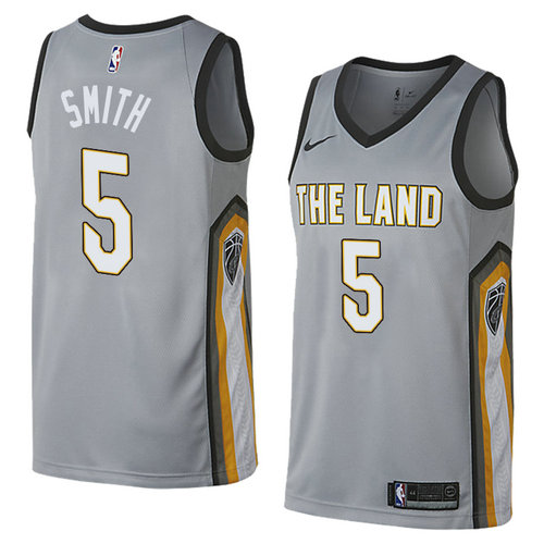 Camiseta Jr Smith 5 Cleveland Cavaliers Ciudad 2018 Gris Hombre