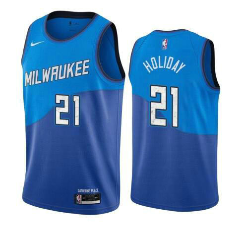 Camiseta Jrue Holiday 21 Milwaukee Bucks 2020-21 City Edition Swingman azul Hombre
