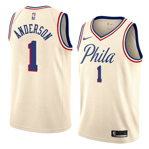 Camiseta Justin Anderson 1 Philadelphia 76ers Ciudad 2018 Crema Hombre