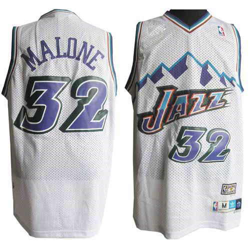 Camiseta Karl Malone 32 Utah Jazz Retro Blanco Hombre