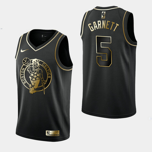 Camiseta Kevin Garnett 5 Boston Celtics Golden Edition Negro Hombre