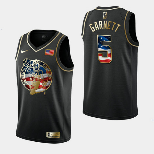 Camiseta Kevin Garnett 5 Boston Celtics Independence Day Golden Edition Negro Hombre
