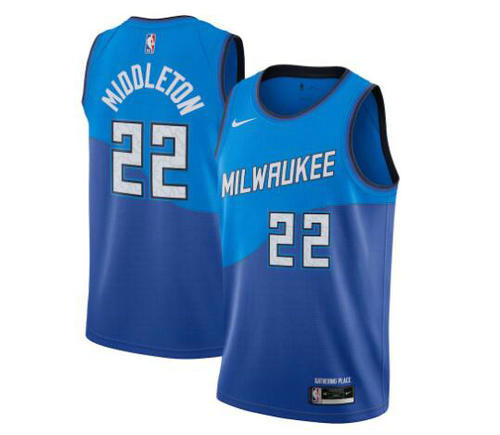 Camiseta Khris Middleton 22 Milwaukee Bucks 2020-21 City Edition Swingman azul Hombre