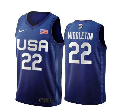 Camiseta Khris Middleton 22 USA 2020 USA Olimpicos 2020 azul Hombre