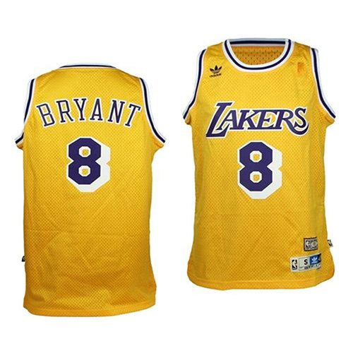 Camiseta Kobe Bryant 8 Los Angeles Lakers Retro Amarillo Nino