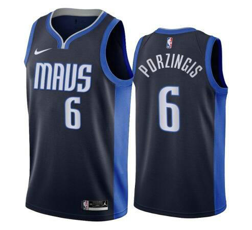 Camiseta Kristaps Porzingis 6 Dallas Mavericks 2020-21 Earned Edition Swingman azul marino Hombre