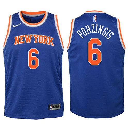 Camiseta Kristaps Porzingis 6 New York Knicks 2017-18 Azul Nino