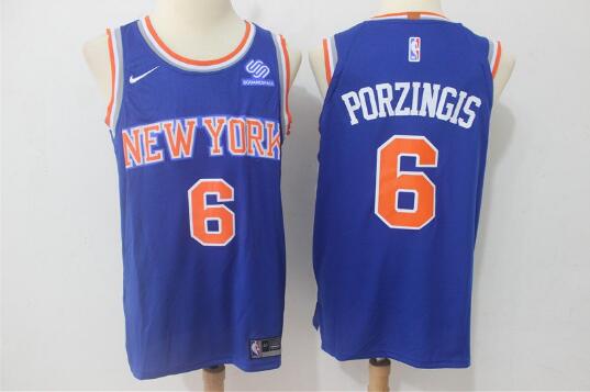 Camiseta Kristaps Porzingis 6 New York Knicks Azul Hombre