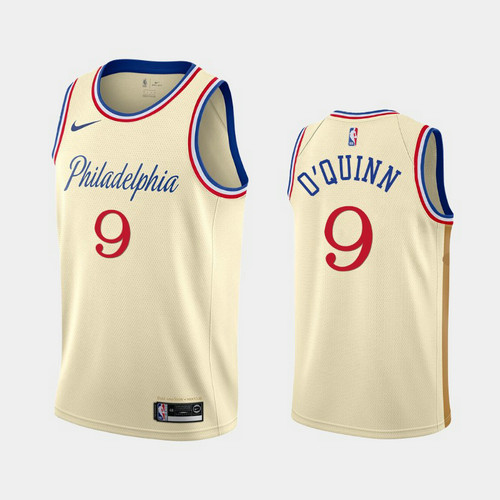 Camiseta Kyle O'Quinn 9 Philadelphia 76ers 2019-20 Ciudad Crema Blanco Hombre