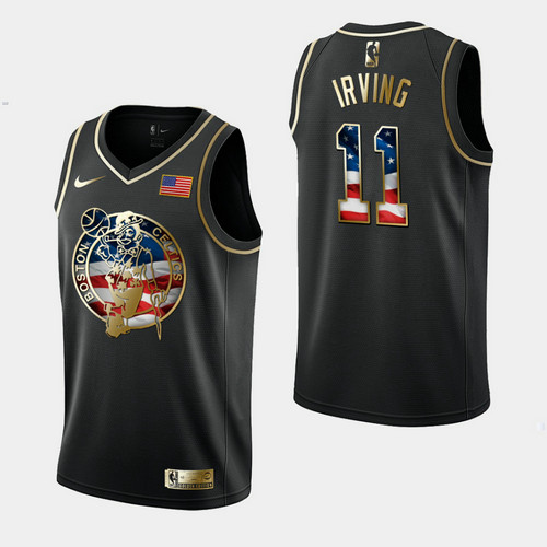 Camiseta Kyrie Irving 11 Boston Celtics Independence Day Golden Edition Negro Hombre