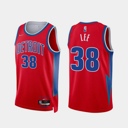Camiseta LEE 38 Detroit Pistons 2022 75 aniversario edición de la ciudad rojo Hombre