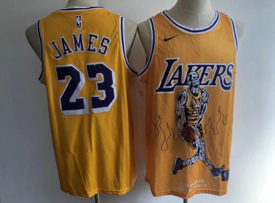 Camiseta LeBron James 23 Los Angeles Lakers Baloncesto Amarillo Hombre