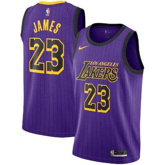 Camiseta LeBron James 23 Los Angeles Lakers City Edition Púrpura Hombre