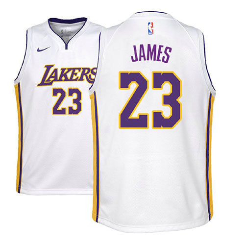 Camiseta Lebron James 23 Los Angeles Lakers Association 2017-18 Blanco Nino