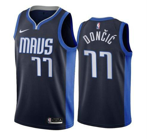 Camiseta Luka Doncic 77 Dallas Mavericks 2020-21 Earned Edition Swingman azul marino Hombre