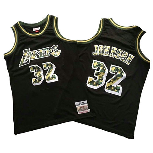 Camiseta Magic Johnson 32 Los Angeles Lakers Camuflaje Negro Hombre