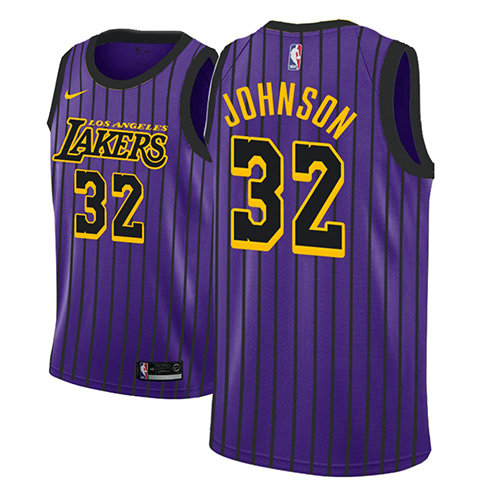 Camiseta Magic Johnson 32 Los Angeles Lakers Ciudad 2018 Púrpura Hombre