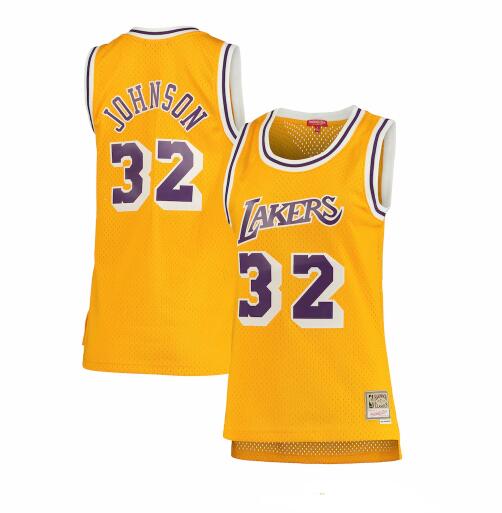 Camiseta Magic Johnson 32 Los Angeles Lakers hardwood classics Amarillo Mujer