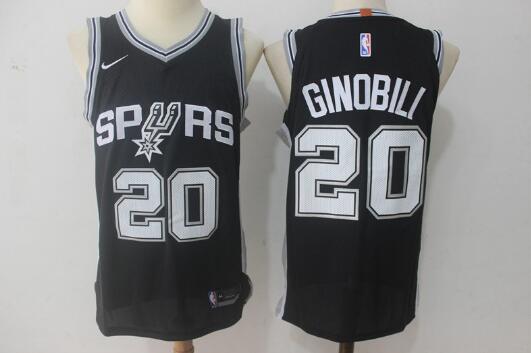 Camiseta Manu Ginobili 20 San Antonio Spurs Baloncesto Negro Hombre