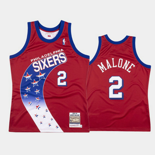 Camiseta Moses Malone 2 Philadelphia 76ers 1993-94 Hardwood Classics Authentic Rojo Hombre
