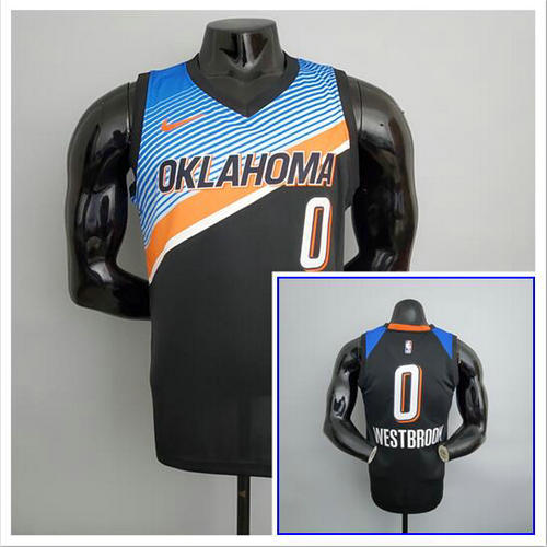Camiseta NBA Westbrook 0 Oklahoma City Thunder Edición Ciudad Negro Hombre
