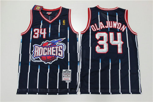 Camiseta OLAJUWON 34 Houston Rockets 1993-1991 Edición retro Azul Hombre