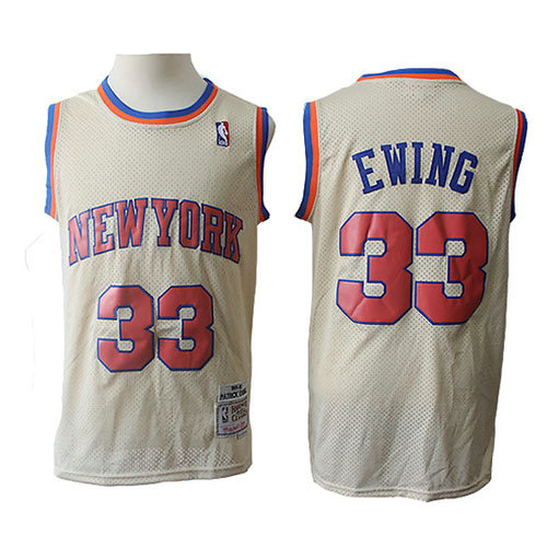 Camiseta Patrick Ewing 33 New York Knicks Retro Crema Hombre