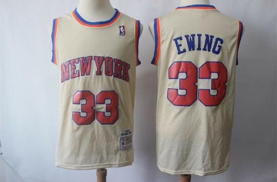 Camiseta Patrick Ewing 33 New York Knicks Throwback Beige claro Hombre
