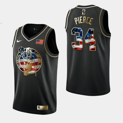 Camiseta Paul Pierce 34 Boston Celtics Independence Day Golden Edition Negro Hombre
