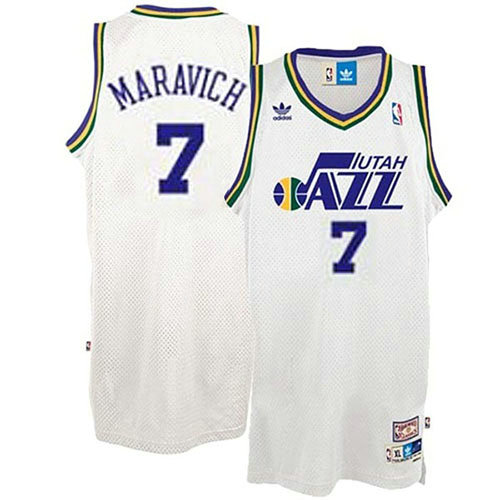 Camiseta Pete Maravich 7 Utah Jazz Retro Blanco Hombre