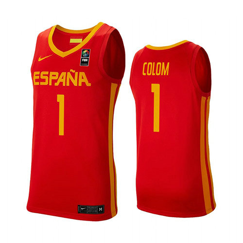 Camiseta Quino Colom 1 Espana 2019 FIBA Baketball World Cup Rojo Hombre