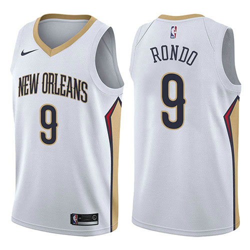 Camiseta Rajon Rondo 9 New Orleans Pelicans Association 2017-18 Blanco Hombre
