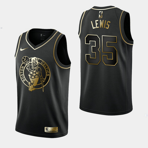 Camiseta Reggie Lewis 35 Boston Celtics Golden Edition Negro Hombre