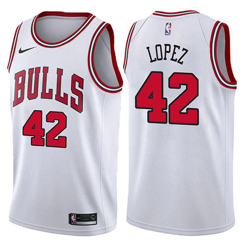 Camiseta Robin Lopez 42 Chicago Bulls Association 2017-18 Blanco Hombre