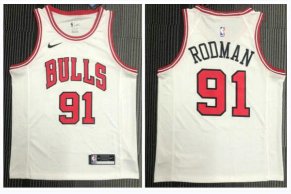 Camiseta Rodman 91 Chicago Bulls Retro Blanco Hombre