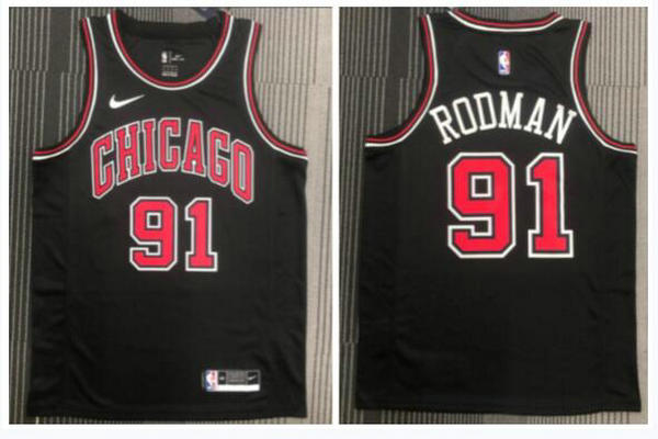 Camiseta Rodman 91 Chicago Bulls Retro Negro Hombre