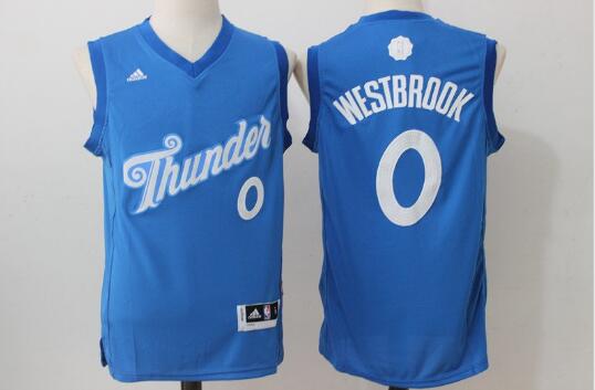 Camiseta Russell Westbrook 0 Oklahoma City Thunder Azul Hombre